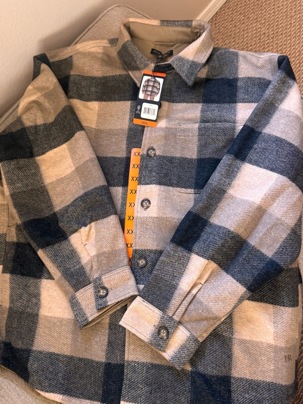 Banana Republic Navy and Beige Plaid Lightweight Shacket
